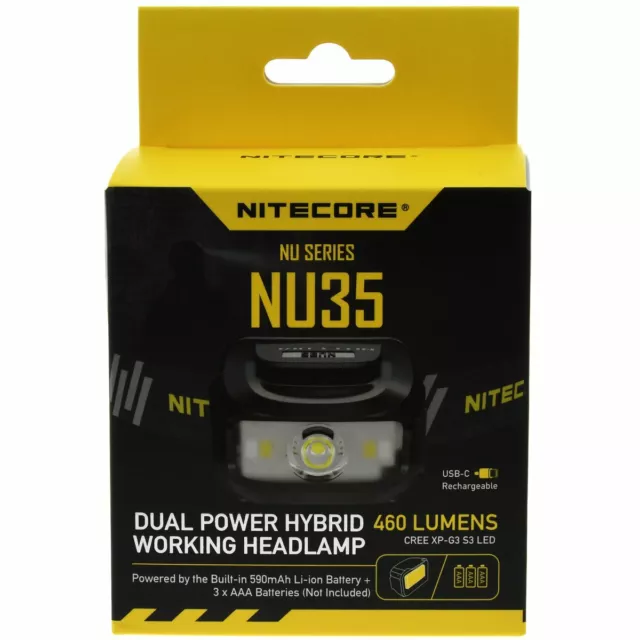 Nitecore NU35 LED Kopflampe, Stirnlampe, Headlamp, USB-C, max. 460 Lumen    Schw