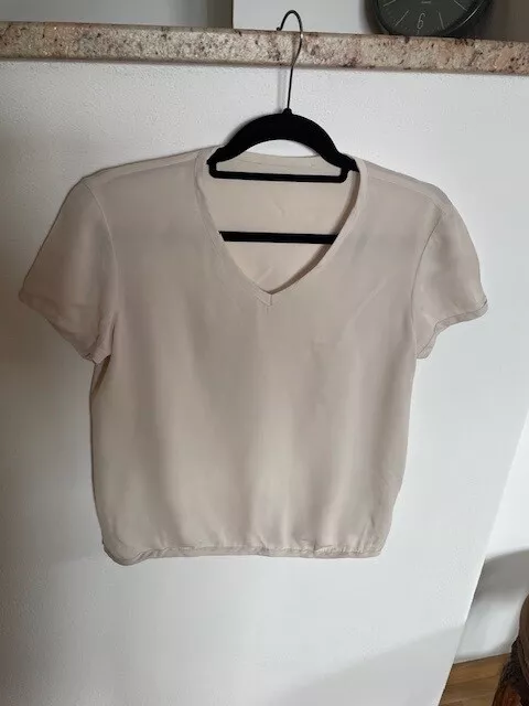 Giorgio Armani Bluse Top Ärmellos Seide Elegant Weiß Beige 38 neu