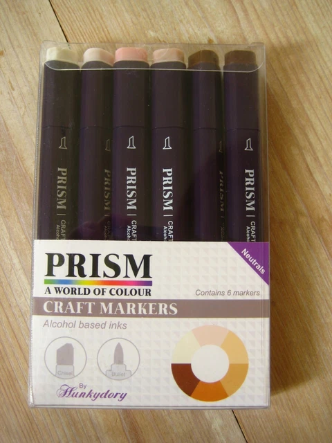 Marcadores artesanales de prisma - Juego de 6 bolígrafos neutros tintas a base de alcohol Hunkydory de doble extremo