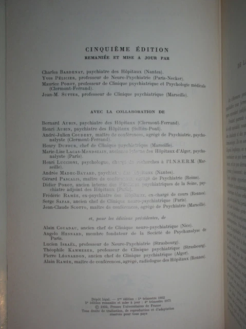 ANTOINE POROT Manuel Alphabétique De Psychiatrie 1975 EUR 30,00