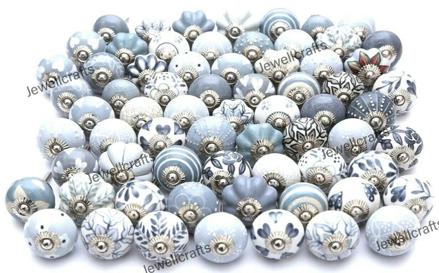 Assortiment de boutons en céramique gris et blanc Poignées de tiroir...