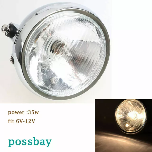 Fit Honda CG125 6'' Motorcycle Chrome 12V 35W Headlight Amber Light Hi/Low Beam