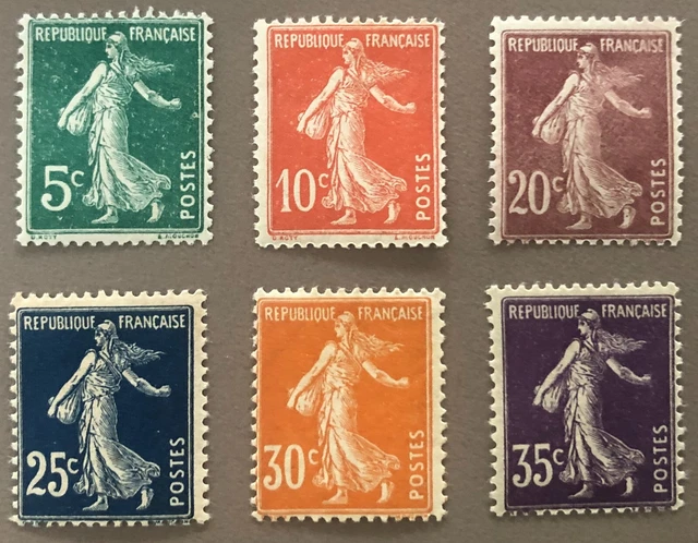 Timbre France Yvert No 137 semeuse fond plein 5c vert foncé neuf