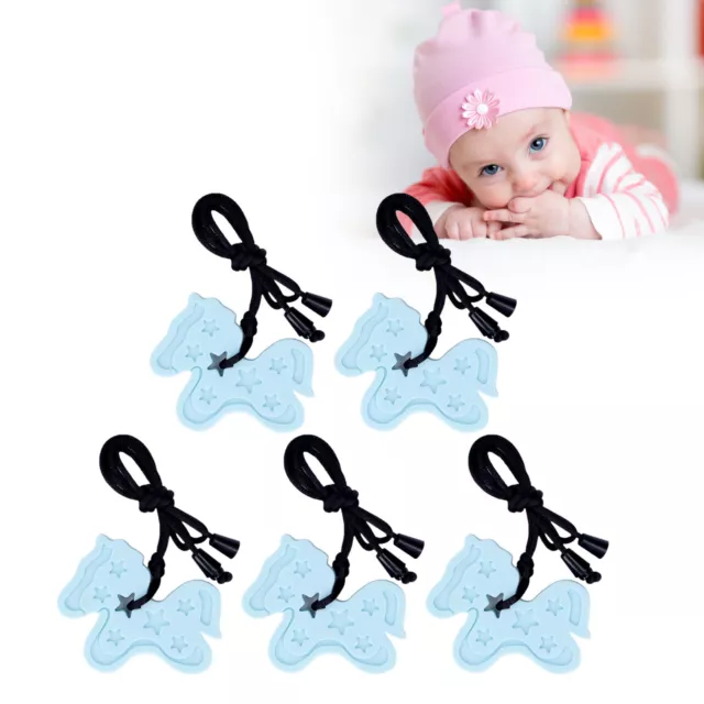 (Light Blue)5Pcs Baby Teething Toys Gum Massage Relieve Swelling Pendant Shaped