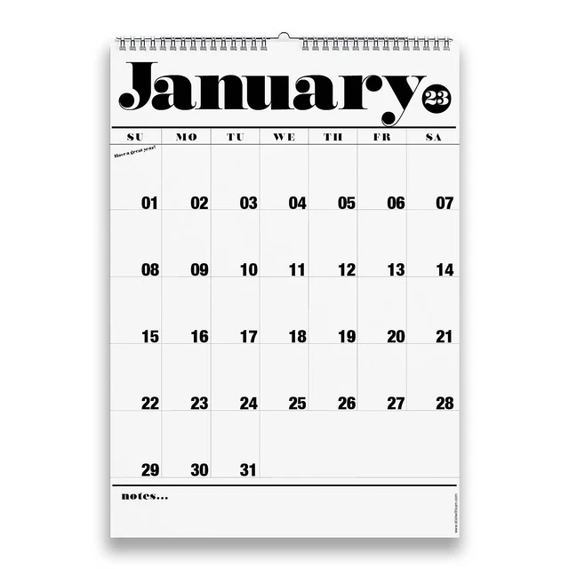 2024 WALL CALENDAR. Large B&W A3 Yearly Wall Planner. 1 month per page
