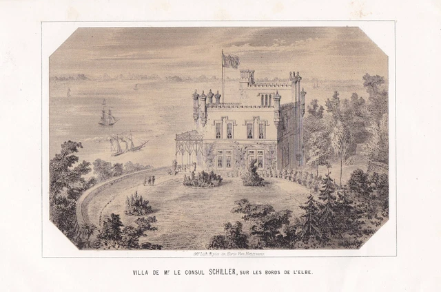 Nienstedten Schillerburg Villa Hamburg Ansicht Lithographie lithograph 1840