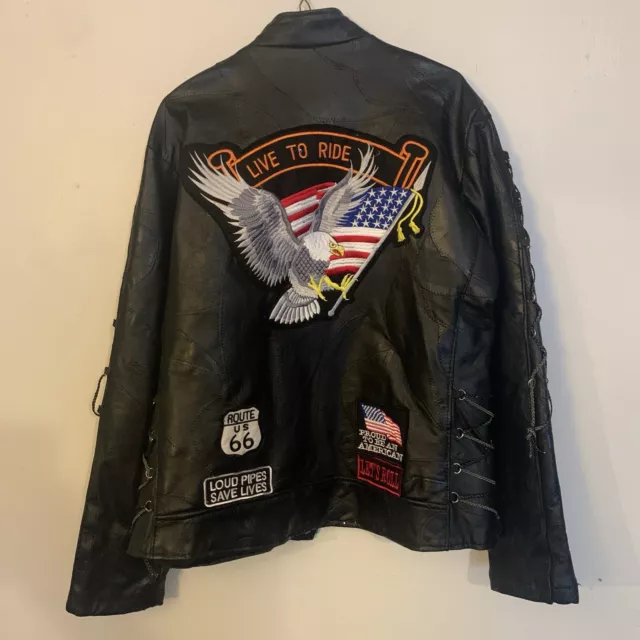 DIAMOND PLATE BUFFALO Leather Men's Patchwork Biker Jacket USA Eagle ...