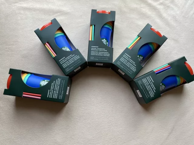 Nib Starbucks 2020 Color Changing Reusable Cold Cups In Box With Straws And Lids
