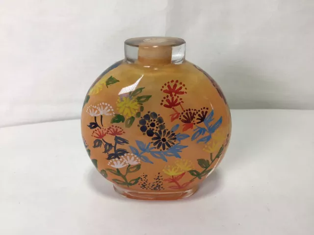 OO89 Vintage A Beautiful Multicolor Chinese Painted Glass Snuff Bottle For Gift