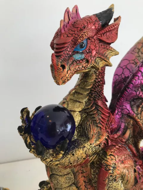 ~❤️~DRAGON Red Or Blue Statue with Orb Resin Figurine LARGE Tyrian 20cms Boxed❤️