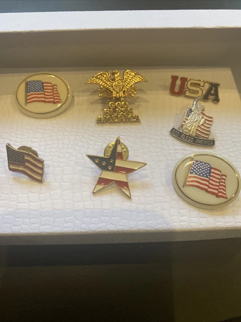 7 patriotic Lapel Pins Stars & Stripes USA Flag Statue of Liberty eagle Lenox