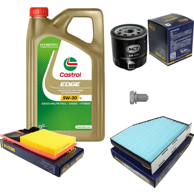 Set Completo Ricambi Auto: 5L Olio Motore Castrol Edge Titanium 5W-30 LL + Filtri MANN (aria, Olio, Carburante, Abitacolo)