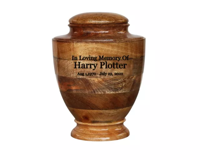 Wooden Urn For Human Ashes,  Large Hand Turned Mango Wood Funeral Cremation Urn