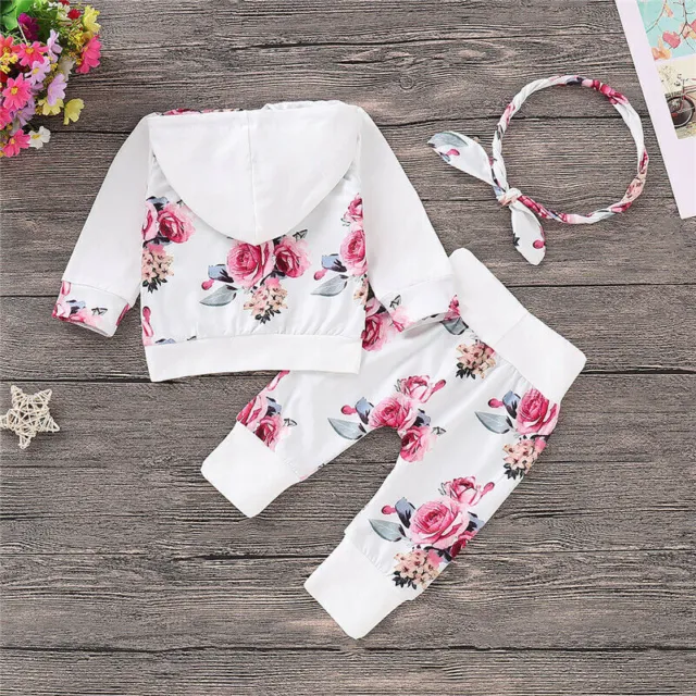 Newborn Baby Girl Clothes Floral Hooded Tops Pants Toddler Outfits Set Tracksuit 8