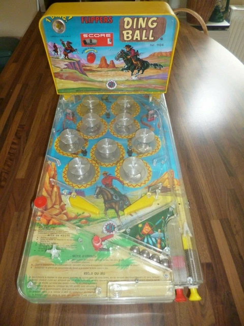 Ancien Flipper DING BALL - France Jouet - Boîte D'origine - Thème Western Cowboy - Jeu De Café