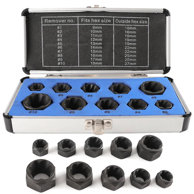 11PCS Damaged Lug Nut Lock Remover Twist Socket Set Screw Extractor Tool 9-19mm