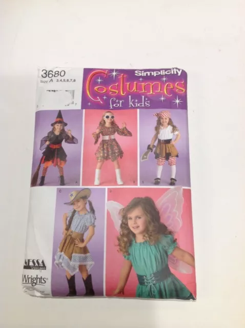 Simplicity 3680 Kid’s Costume Sewing Pattern Pirate Witch Cowgirl Disco Dance