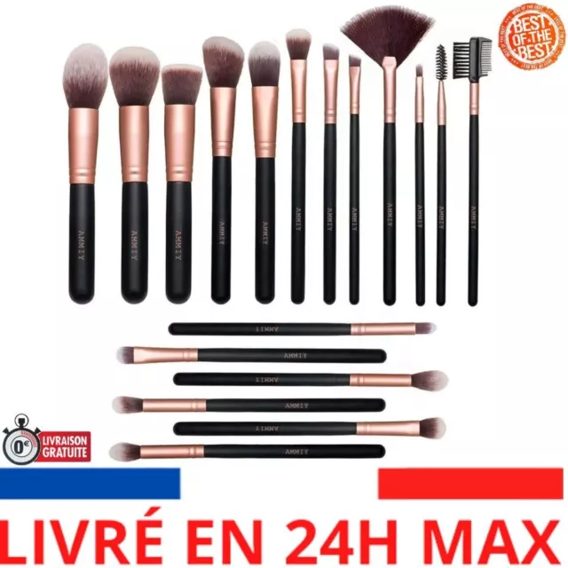 18 PCS Pinceaux Maquillages Rose Doré Synthétiques Haut De Gamme pour fond De Te