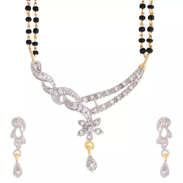 Gold Plated Pendant Mangalsutra Jewelry Set with Chain & Earrings for Women Girl