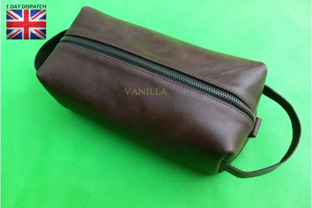 Leather Wash Bag Mens Toiletry Bag Hanging Travel Case Cosmetic Bag Shaving Case