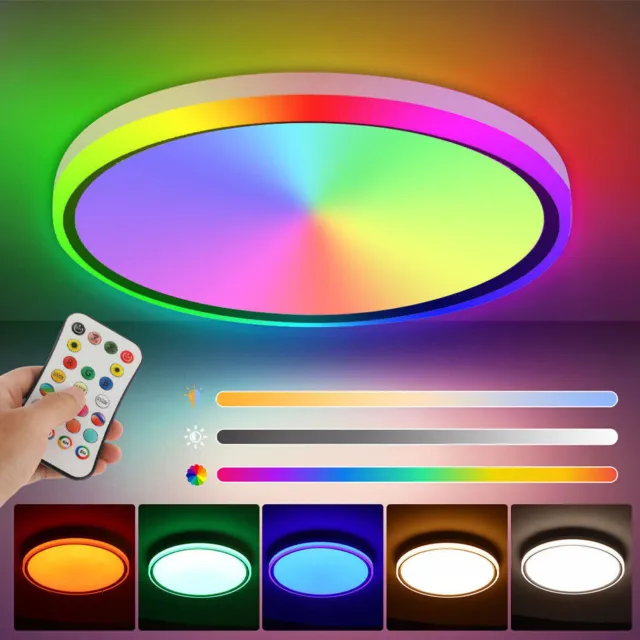Dimmbar Decken-Lampe LED Deckenleuchte Wohnzimmer Flur Küchen RGB Fernbedienung