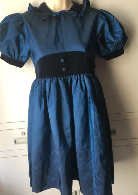 Girls Age 9 Blue Taffeta Velvet Dress BHS 132cm