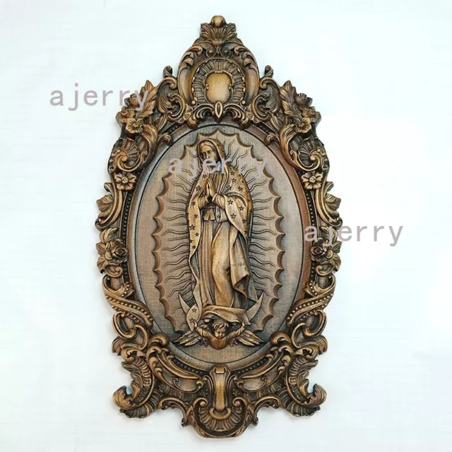 19.7"Our Lady of Guadalupe Statue Wooden Figure Carving Handmade Home Decor Gift