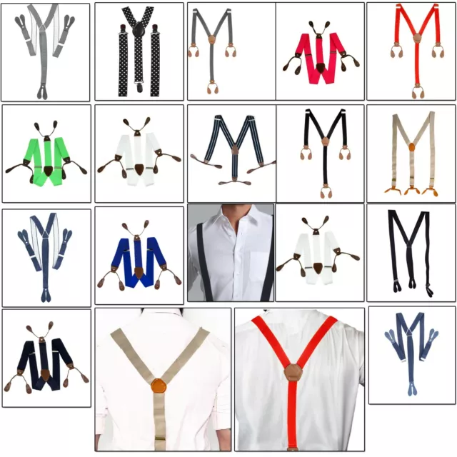 Mens Adjustable Braces Trouser Suspenders Elasticated Stretch Buttonhole Braces