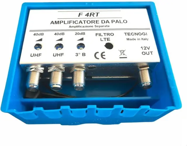 Amplificatore Antenna TV Da Palo Con Filtro Lte/5G, Guadagno Massimo 40Db Regola