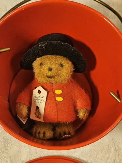Vtg Paddington Bear Red Coat Hat Suitcase Tag W 1987 Eden Christmas Tin  Handel