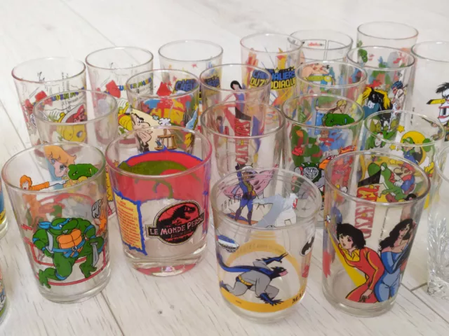 Lot verre publicitaire moutarde Nintendo Mario Astérix Lucky Luke ect