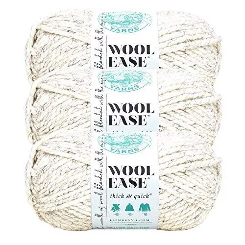 Lion Brand Yarn Wool-Ease Thick & Quick Yarn, Soft and Bulky 'Grass' (3)  Skeins