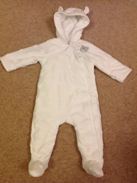 Debenhams Blue Zoo Babies White All In One Pram Suit Age 6-9 Months Bnwt