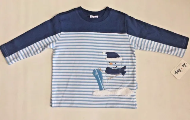 NEW Le Top Baby Boys Shirt Holiday Christmas Snowman Blue/White Striped Size 2T
