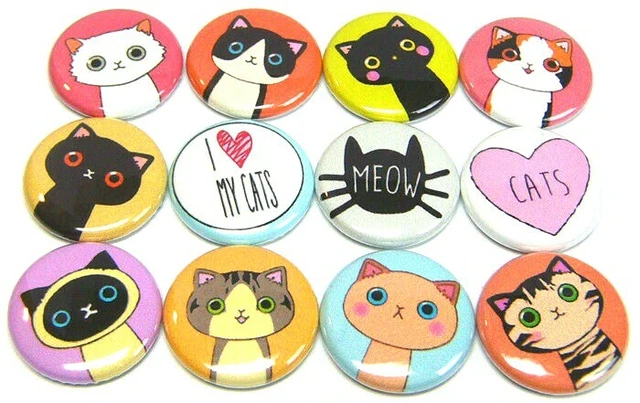 12 CATS - 1" FRIDGE MAGNETS SET - ONE INCH I LOVE MY CAT Lady Meow Cute