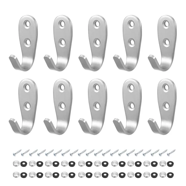 10 Pcs Wall Mounted Hook Hooks Single Bags Hanger With Screws, Stainless Steel