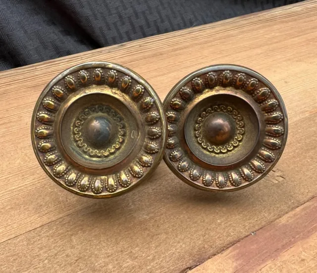 Pair 19th Century Period Sheraton Empire Drawer Brass Knobs C. 1820-1840 2"