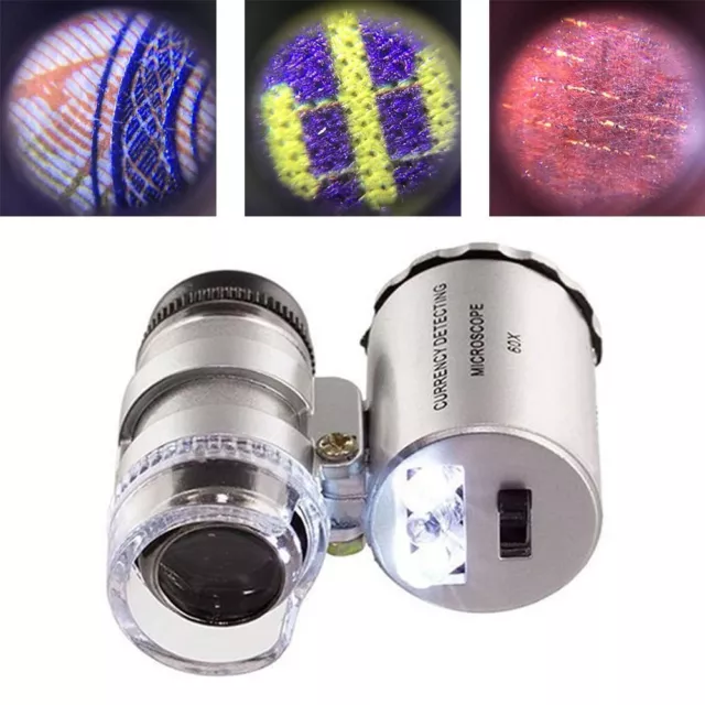 HD Mini bolsillo Con luz LED Joyero Lupa Microscopio iluminado 60X Lupa