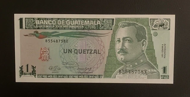 GUATEMALA   1 QUETZAL (P73b) 1991 UNC BANKNOTE