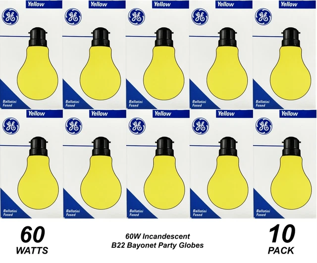 10 X YELLOW Coloured Party Festoon Light Globes 60W B22 Bulbs