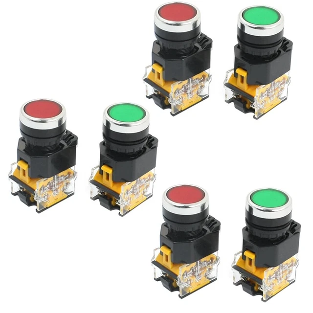6 pz interruttore pulsante momentaneo montaggio 22 mm 10 A 380 V DPST rosso verde Z2G3