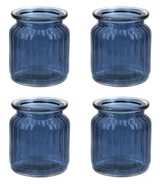 4 Windlichter Windlichtglas Teelichthalter Teelichtgläser Kerzenhalter Set blau