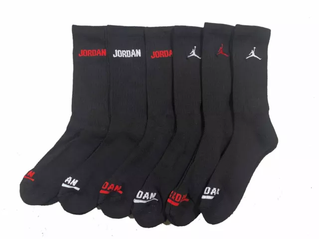 6 Pair Nike Air Jordan Crew Socks Black Size Medium Shoe Size 6 to 8