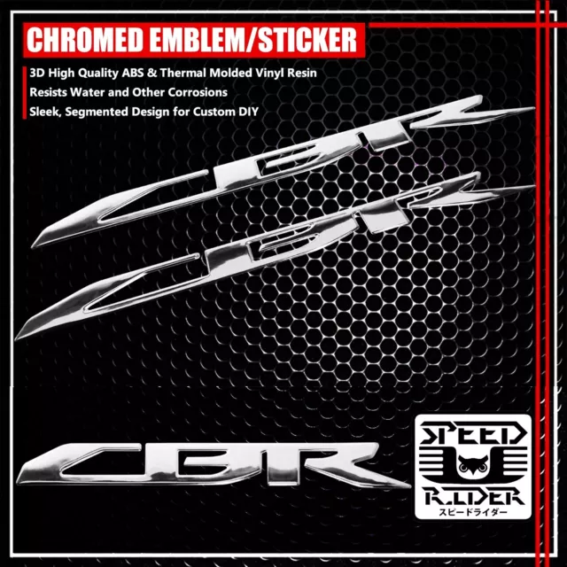 3D Decal Emblem Logo Fuel Tank/Fender Sticker For Cbr 600/900/1000 Chrome Silver