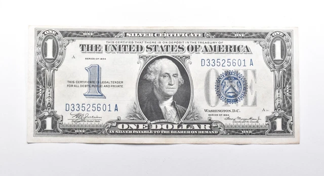 1934 $1 United States Silver Certificate Blue Seal Note Funny Back *0847
