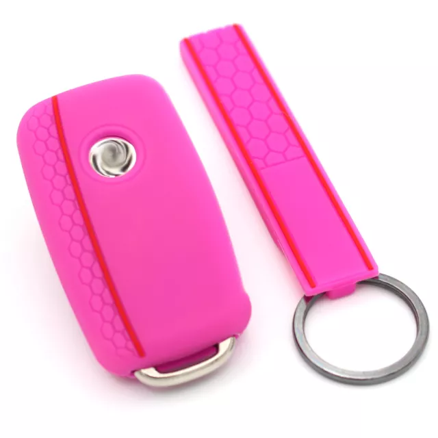 Schlüsselhülle VA Wabe + Keytag Neon Pink Silikonschutz Cover Fernbedienung