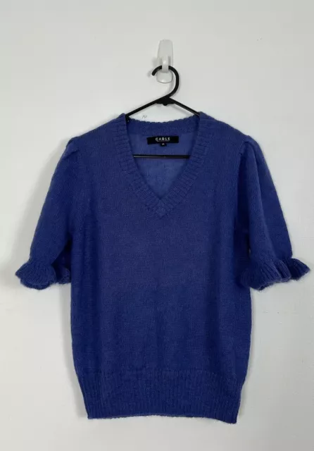 Cable Melbourne Women’s Blue SS Kid Mohair & Merino Wool Blend Jumper - Size M