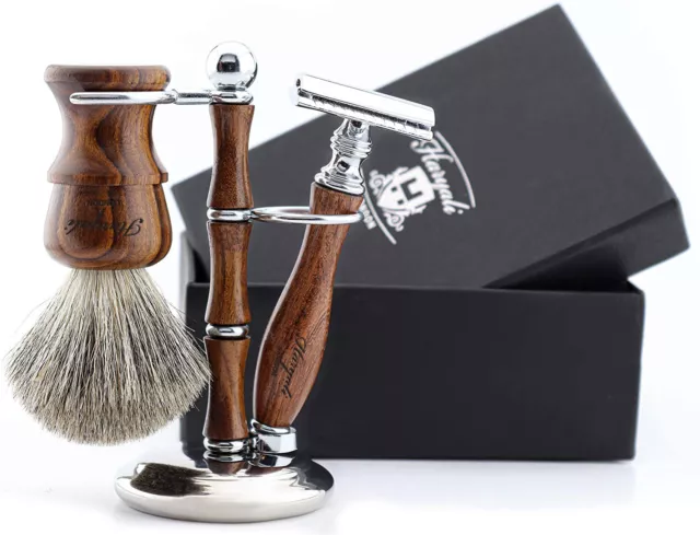 Afeitado Set-Wooden Regalo Kit Con Tejón Cepillo, De Cuchilla &stand para Hombre