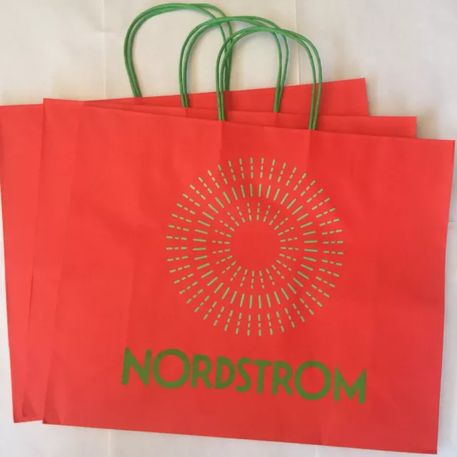 NORDSTROM HOLIDAY SHOPPER SHOPPING GIFT BAG LOT OF 3 RED GREEN CHRISTMAS 16"x13"