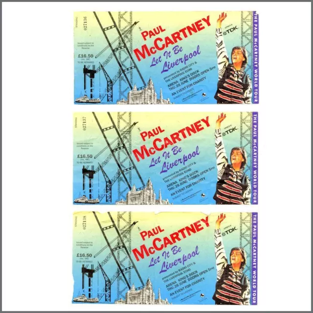 Paul McCartney Consecutively Numbered Concert Tickets 1990 Liverpool (UK)